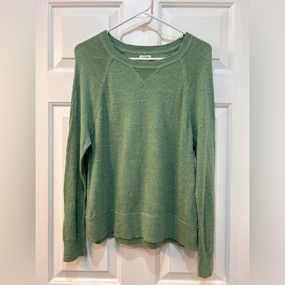 L.L. BEAN 100% Organic Cotton Sweater Women Sz M PET Pullover Lightweight Green - Picture 1 of 8